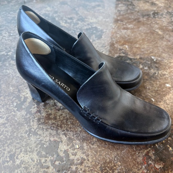 Franco Sarto Nolan Loafer Block Heel Leather Pumps Womens 9.5 Classic Office - Picture 2 of 9
